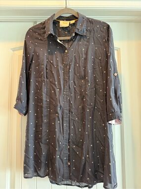 Anthropologie Navy Eyelet Dot Button-Up Shirt